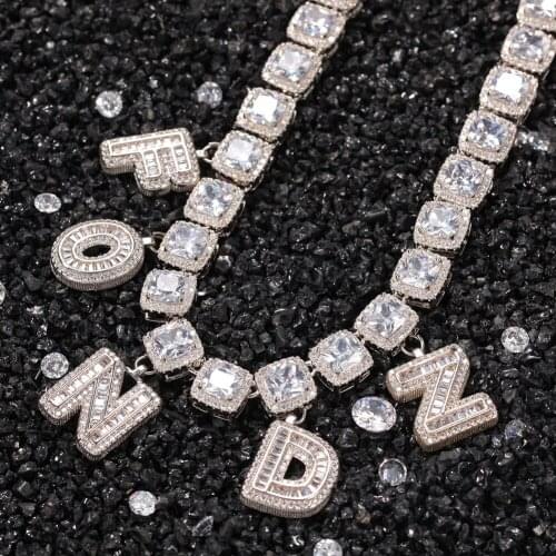 1 hip hop personalizadas Name Necklace DIY Custom Letters 10mm Square Cubic Zirconia Link Choker Micro Paved Personalised Gift