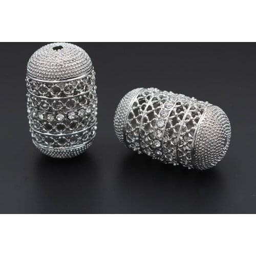 10pcs Hollow Metal Spacer Beads Crystal Paved Charms Beading Hole 2.5mm DIY Jewelry Findings for African Men Women Jewelry Set