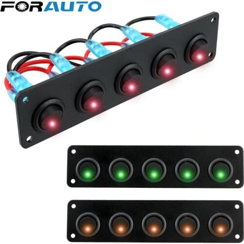 12-24V LED for RV Boat Yacht MarineCar Marine Interior Parts Round Dash Rocker Toggle Switch Panel 5 Gang Waterproof