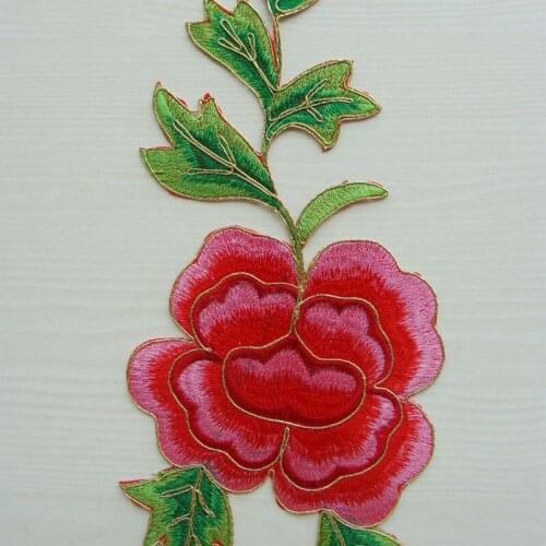 20 pieces 29CM*13CM peony Embroidered stickers Long strip flower suit costume patch Dance dress decal Patch sticker wholesale