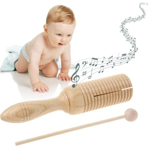 2018 NEW Single Wooden Agogo Guiro Tone Block Percussion with Beater Musical Toy kid Gift