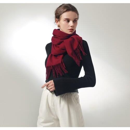 Woman Winter Wool Scarf Solid Large Wraps With Tassel Ladies Soft Warm Pashmina 100% Wool Foulard Femme Warm Winter Scarves