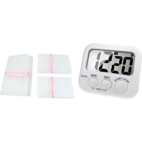 3 x Zipped Laundry Washing Mesh Bags with Digital Kitchen Timer