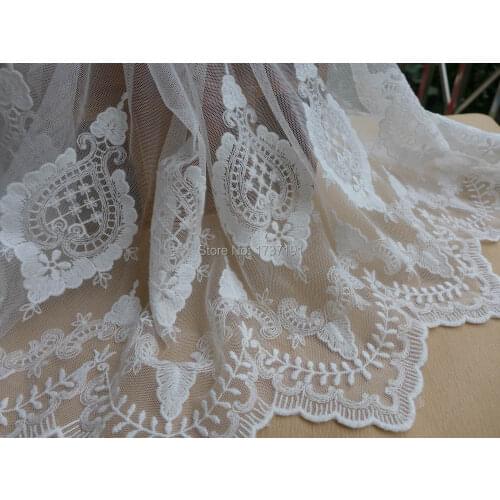 3 Yards Beautiful White Embroidery Tulle Lace Fabric with Retro Style for Bridal, Girl Dress, Garments, DIY Wedding