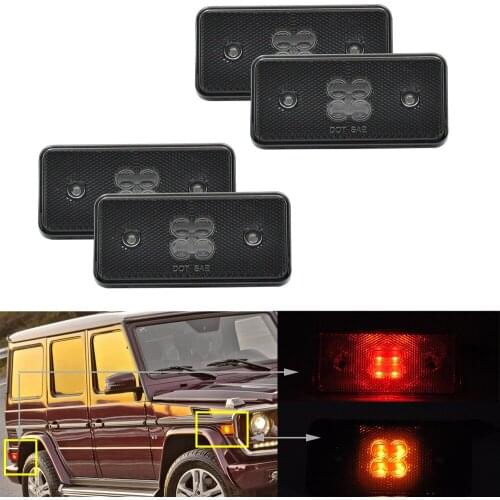 4pc Smoked Lens LED Side Marker Light Turn Signal Lamp For Mercedes Benz G-Class G500 G550 G55 G63 2002-2010 2011 2012 2013 2014