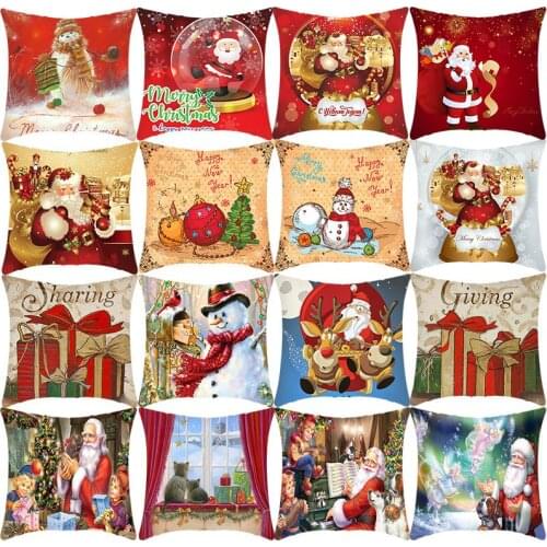 45x45cm Christmas Pillowcase Merry Christmas Decor Pillow Case for Home Sofa Cushion Cover Christmas Ornaments Xmas Gifts 2021