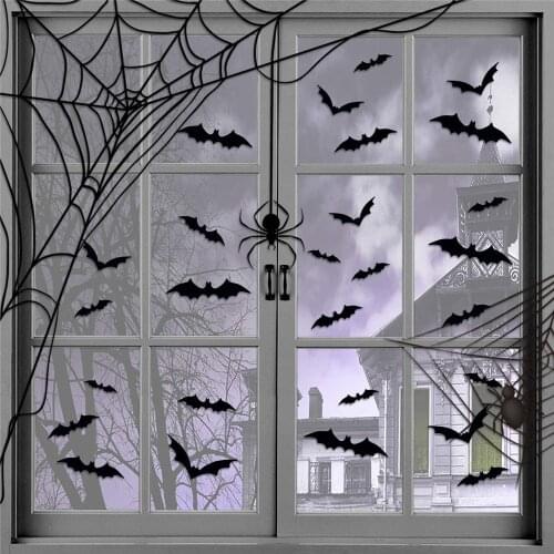 60pcs Halloween Decoration 3D Black PVC Bat Halloween Party DIY Decor Bar Room Halloween Party Scary Decos Props Wall Sticker