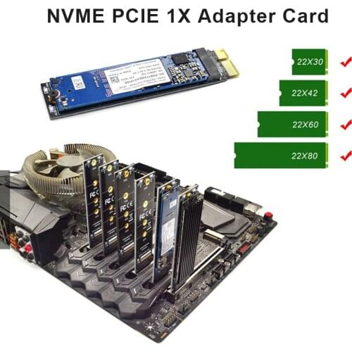PCIE to M2 Adapter NVMe SSD M2 PCIE X1 Raiser PCI-E M Key Connector Supports 2230/2242/2260/2280 M.2 SSD