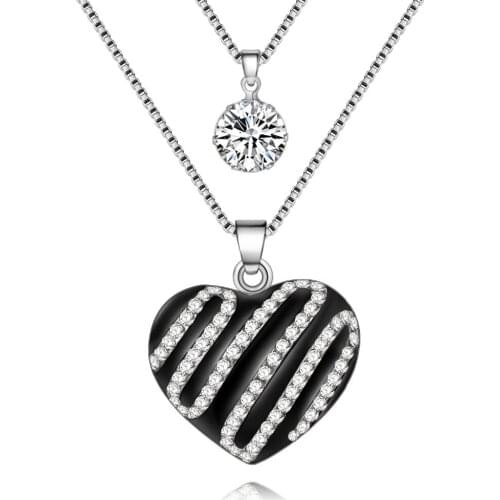 Bonsny Statement Maxi Alloy Enamel Black love Heart Carystal Necklace Chain Pendant 2017 Fashion New Enamel Jewelry Women
