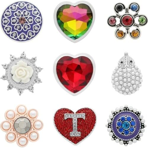 Love Rhinestone Flower 20mm Metal snap button jewelry DIY bracelet KD1061