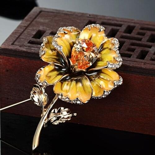 12pcs/lot wholesale Women Enamel Flower Brooches Accessories Fashion Womens Bridal Wedding Brooch Pin Cubic Zircon Hijab Pins