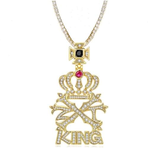 King Crown Pendant Necklaces For Men Women Fashion HipHop Jewelry Luxury Iced Out Tennis Chain Choker Necklace Punk Accessories
