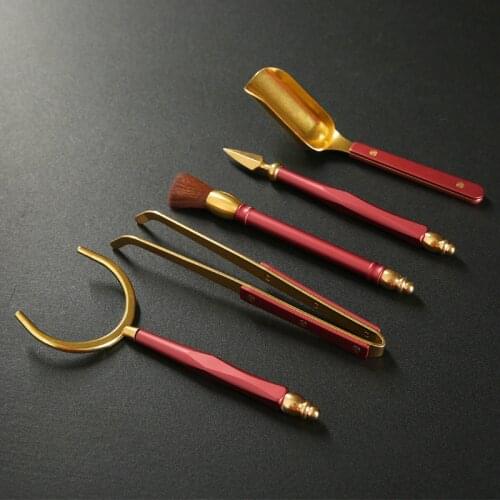 Teaware Tea Knife Tea Holder Tea Clip Tea Spoon Pot Pen 5-Piece Tea Set Tea Ceremony Accessories Colorful Copper And Aluminum