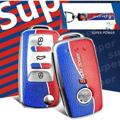 Car key case cover Key cover Soft For Polo Sagitar Dermatoglyph Anti-slip Key case TPU key protective cover Blue red Sport