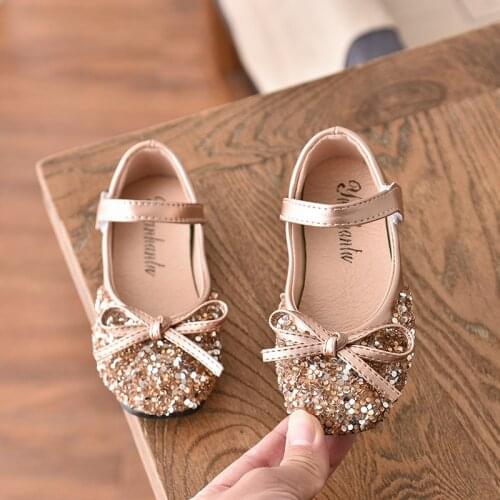 Children Shoes 2021 New Girls Princess Leather Shoes Sequins Rhinestones Shining Girls Party Wedding Kids Shoes E460