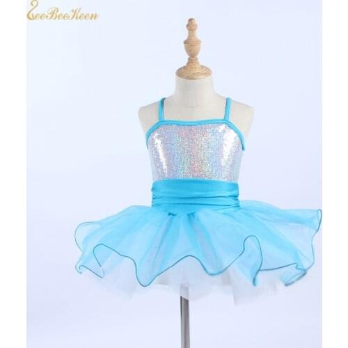 Kids Sequins Dance Wear Women Tutu Ballet Dance Dress For Adult Professional Ballet Tutu Dress For Girls Blue Princess Dress