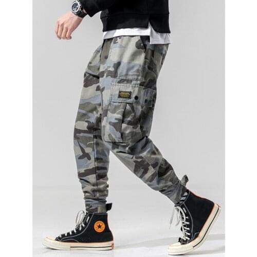 EL BARCO Cotton Casual Men Cargo Pants Black Army Green Hip Hop Streetwear Male Trousers Military Camouflage Pocket Harem Jogger