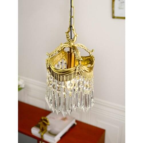 French medieval copper porch chandelier Italian corridor balcony retro bedroom bedside crystal lamp