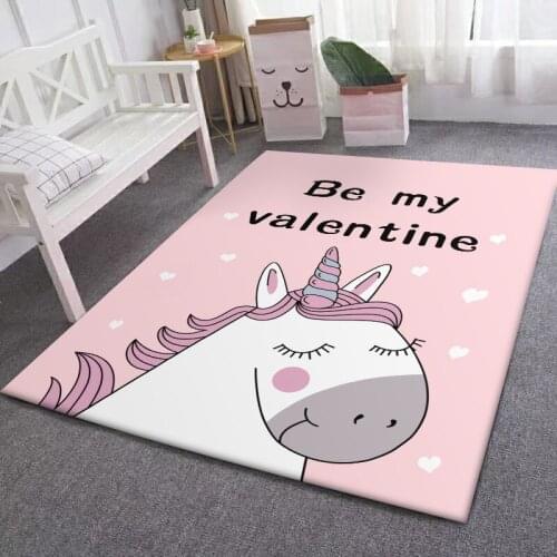 Pink Carpet Cute Cartoon Unicorn Pattern Rugs Living Room Fashion Modern Nordic Style Area Floor Mat Girls' Room Area Floor Rugs
