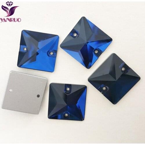 YANRUO 3240 Square Montana Sew On Stones Glass Blue Rhinestones Flatback Strass AAAAA Quality For Shoes Stones