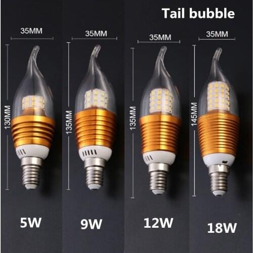 Led E27/E14 Candle LED Bulb Light 7w 9w 12w LED Lamp 220V 240V Golden Silver Cool Warm White Ampoule Lampara Candela