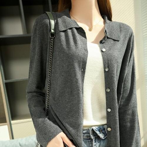 LHZSYY 2021 Spring New Lapel Cashmere Cardigan Women' Korean Large Size Knitted Jacket 100%Wool Casual Top Pure Color Base Shirt