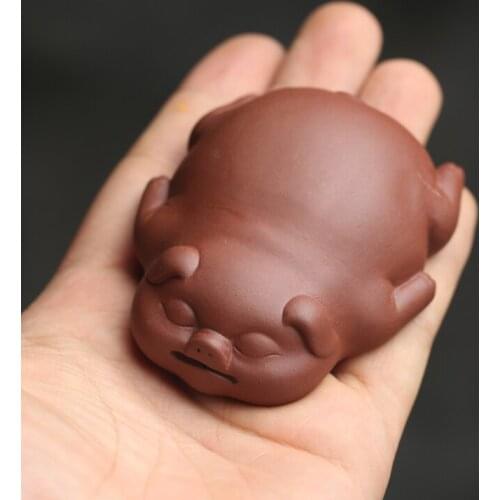 LUWU Purple clay tea pets cute pig zisha tea play handmade kitchen tea accessories