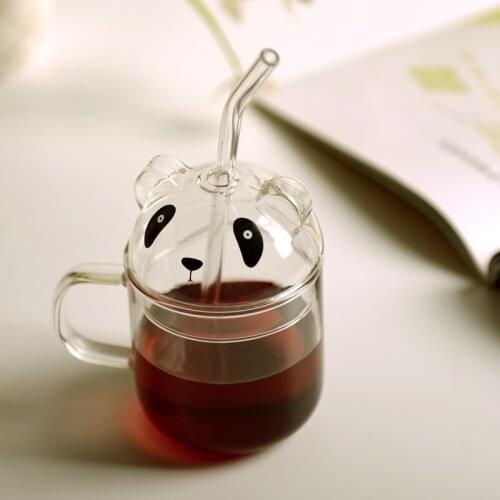 350ML Cute Bear Mug Creative Cartoon Straw Cup Heat-resistant Glass Breakfast Cup Cold Drink Juice Cups with Lid and Handle