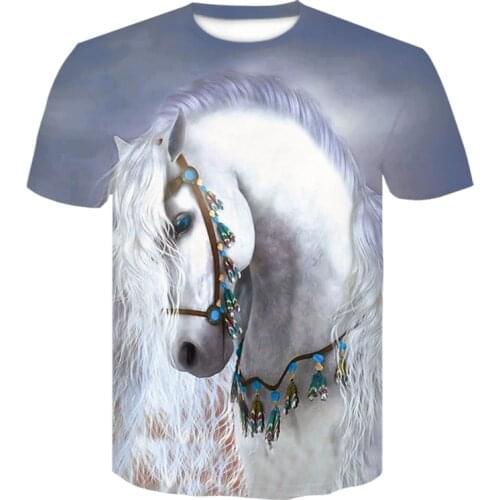 The latest design of mens summer T-shirt fashion trend printed animal horse T-shirt men and women street wear t-shirts and tops