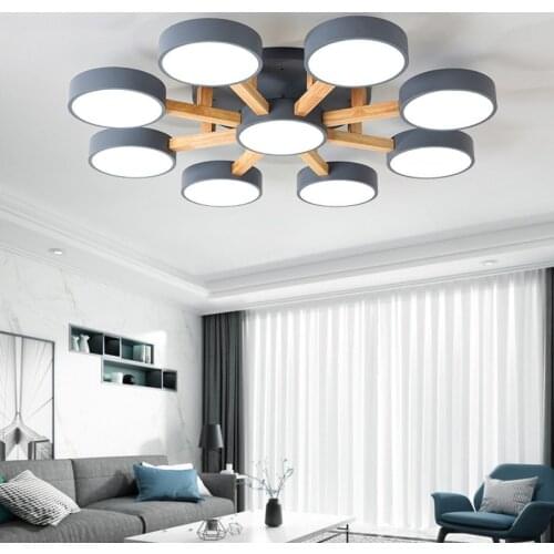 Nordic LED chandelier Iron Oak Solid Wood LED chandelier Grey White Green dining room Light living room bedroom Ceiling Lamp D31