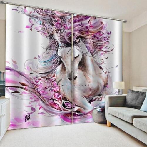 New white horse curtains 3d curtains simple and fresh modern cute cartoon thickening blackout curtains