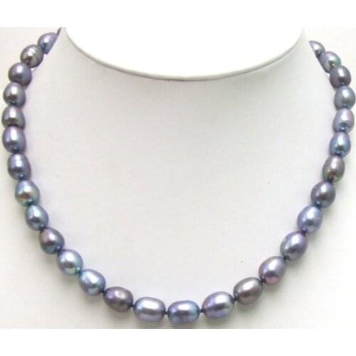 Huge 9-10mm NATURAL Black FW CULTURED PEARL NECKLACE with -5350 Wholesale and retail Free ship