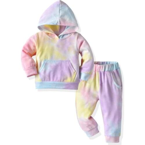 1-5 Years Toddler Girls Clothing Sets Tie Dye Print Long Sleeve Hoodies Sweatshirt+Trousers Casual Outfits Children Tracksuits
