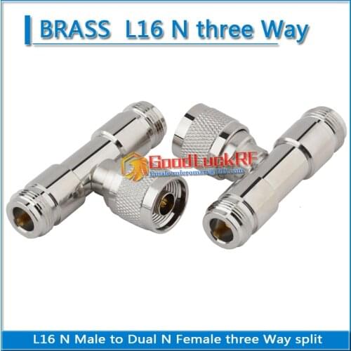 N 3 Way Coax Splitter Adapter Socket T-Type N Male Jack To 2 Dual N Female lengthen Plug Nickel Plated Brass RF Coaxial Adapters