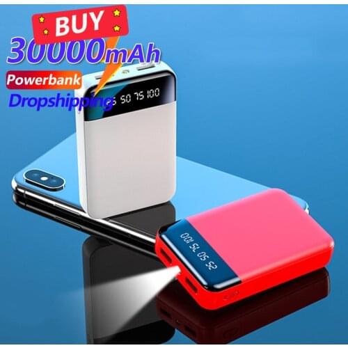 Mini Power Bank 30000mAh Portable External Battery Charger with LED Light LCD Digital Display Fast Charging Suitable for Xiaomi