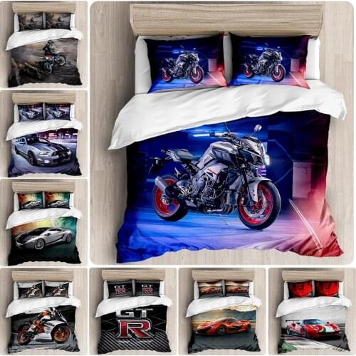 Cool Locomotive Series Motorcycle Race Car Four-piece Set 3D Digital Printing Three-piece Set Quilt Cover Wish Sheet2020 New