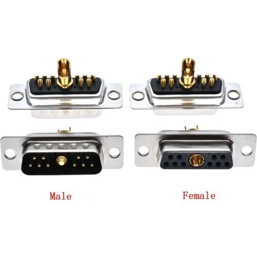 10pcs D-Sub Connector 30 A High Power 11 Position 10+1 Combo Plug Female/Male Pins Machine 11W1 Gold Panel Mount Wire Solder