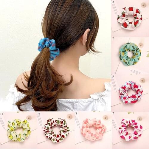 Woman Fruit Print Hair Ties Girls Scrunchies Elastic Hair Rubber Bands Handmade Headwear Ponytail Holders Hair Accessories