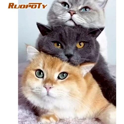 RUOPOTY 60x75cm Framed Painting By Numbers HandPainted Unique Gifts Three Cute Cat Animal Paint By Number Home Decor DIY Gift