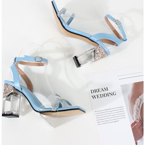 Womens sandals high heels with rhinestones hollow open toe summer 2021 new fashion belt buckle sexy female shoes 8.5cm