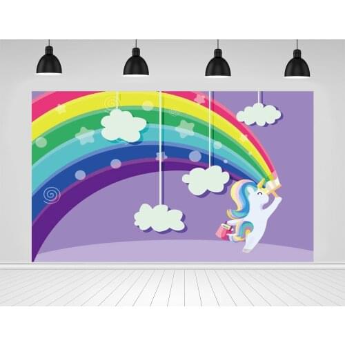 Scopiso Rainbow Lovely Unicorn Birthday Party Backdrops Photography Cloud Baby Poster Backgrounds Photocall Photo Studio Props