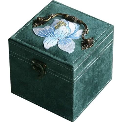 Handmade Embroidery Classical Exquisite Jewelry Box High-End Chinese Style Earrings Ear Jewelry Ear Stud Storage Box