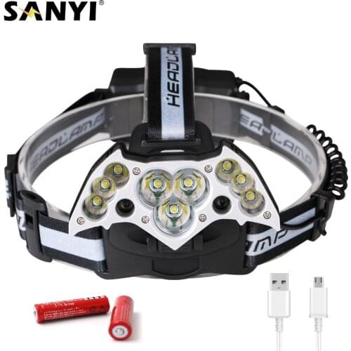 LED Headlamp 9*T6 Waterproof Headlight USB Rechargeable 18650 Head Flashlight Night Fishing Camping Headlights Outdoor Lighting