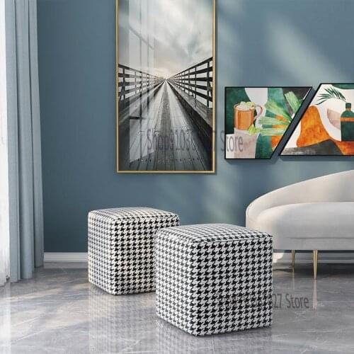 Living Room Retro Square Houndstooth Single Stool Small Square Stool Sofa Stool Light Luxury Creative Shoe Stool