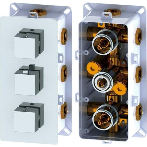 Thermostatic Mixing Valve Wall Mounted Shower Mixer Controller Temperature Concealed 6 Ways Brass Valves Embedded Box Bathroom