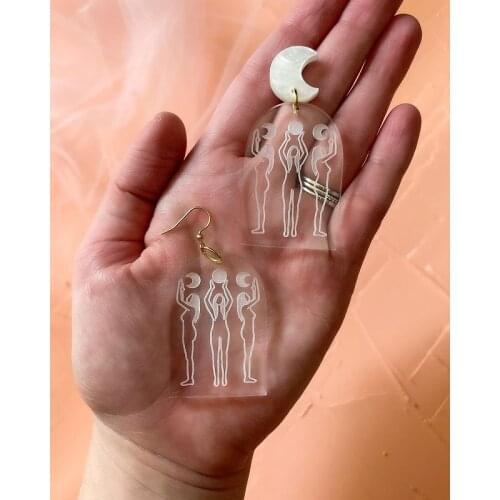 Wicca Goddess Triple Moon Earrings Acrylic Dangle Drop Earrings/ear Studs