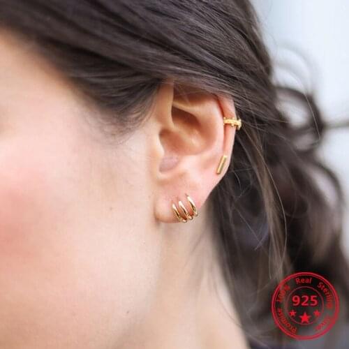 Korea New Style 925 Sterling Silver Earrings for Women Simple Fashion Chic Gold Stud Earrings Jewelry