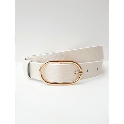 Womens Gold Buckle Line Pattern Ecru Belt