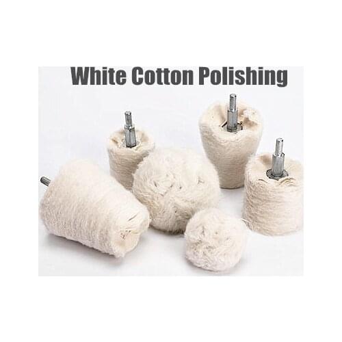 2pcs Cylindrical Conical Mushroom White Cotton Dome Polishing Mop Buffing Wheel Polish Pad Drill Adapter For Metal Jewelry Wood