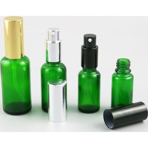 200 x Refillable Green Glass Bottle With Aluminium Pump 1oz Glass Lotion Pump Cream Shampoo Bottle 100ML 50ML 20ML 15ML 10ML